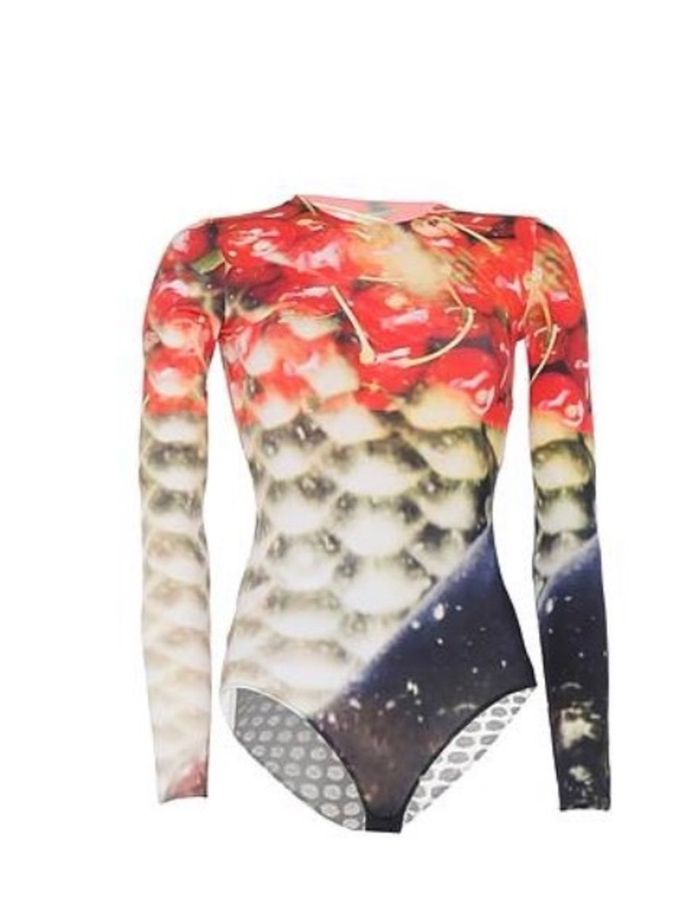 Maison Martin Margiela Red, Cream and Black Printed Long-Sleeve Bodysuit